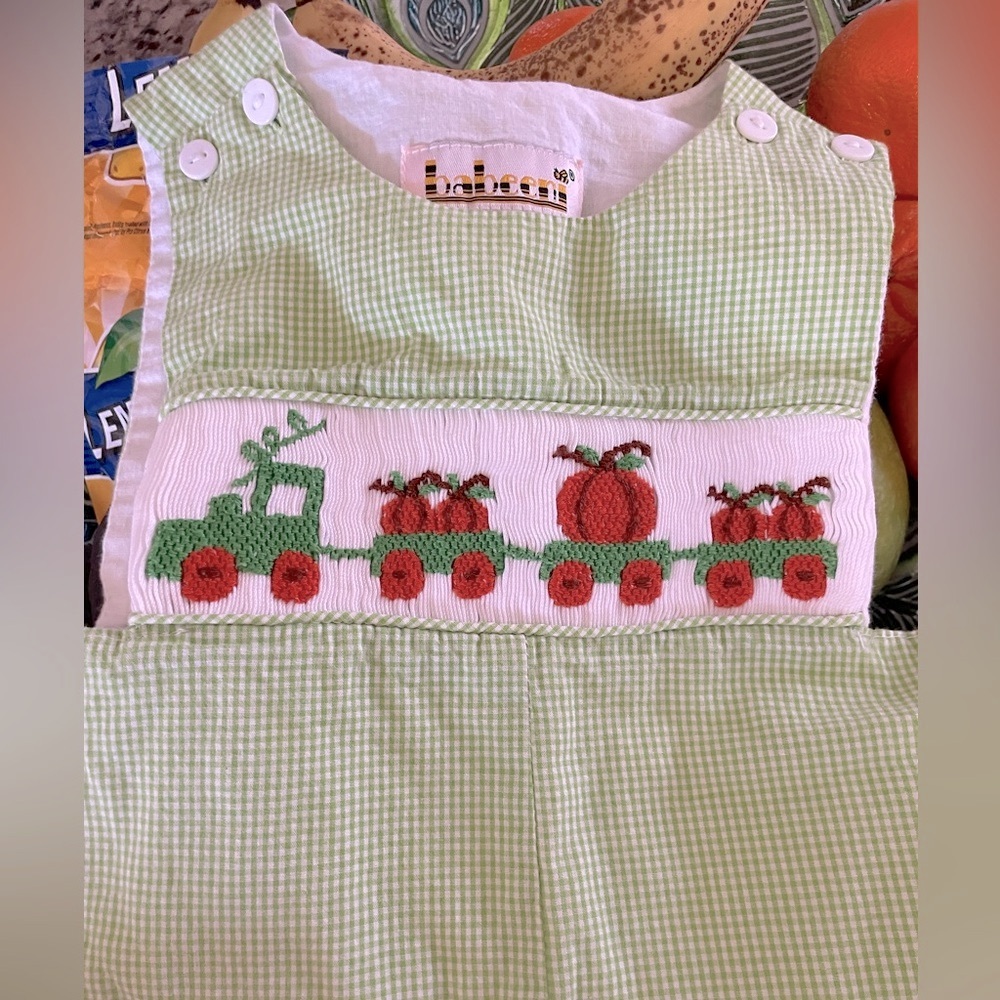 babeeni hand smocked embroidered one piece outfit pumpkins 12 M smock smocked